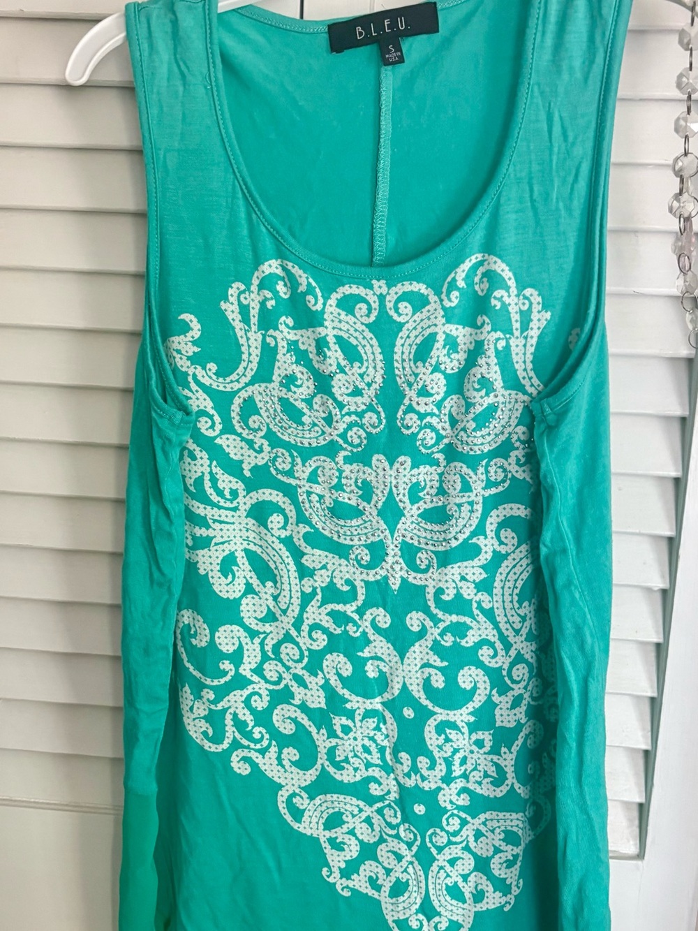 B.L.E.U. Teal Tank with White Ornate Front Print